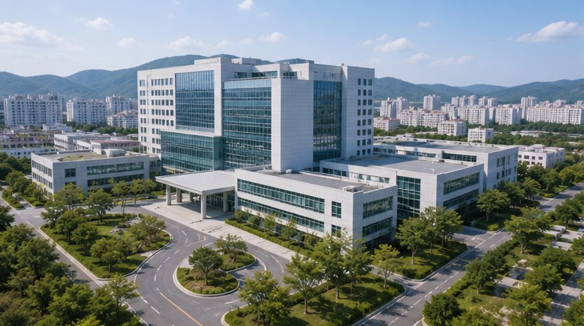 넓은 부지에 자리한 대형 병원의 조감 외관